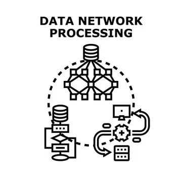 Data network processing storing analyzing connecting information Stock Illustration