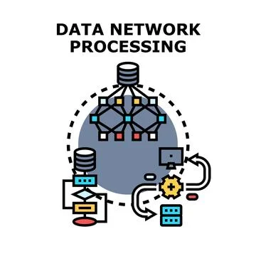 Data network processing storing analyzing connecting information Stockillustratie