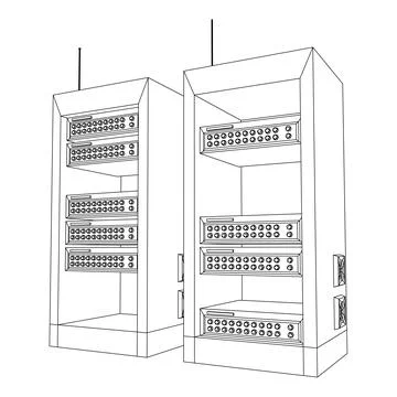 Data network server in cabinet. Diagnostic test in computer room technology Stock Illustration