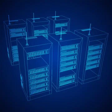 Data network server in cabinet. Diagnostic test in computer room technology Stock Illustration