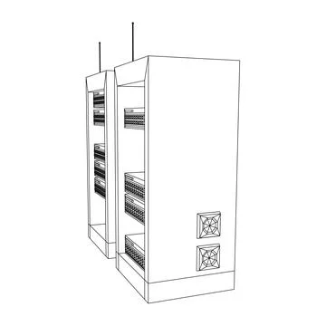 Data network server in cabinet. Diagnostic test in computer room technology Stock Illustration