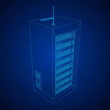Data network server in cabinet. Diagnostic test in computer room technology Stock Illustration