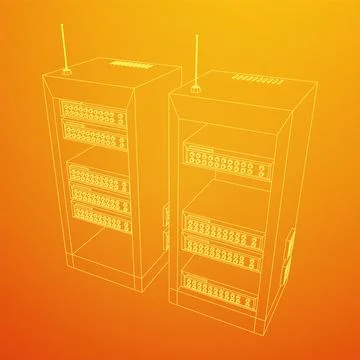 Data network server in cabinet. Diagnostic test in computer room technology Stock Illustration