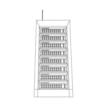 Data network server in cabinet. Diagnostic test in computer room technology Stock Illustration