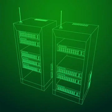 Data network server in cabinet. Diagnostic test in computer room technology Stock Illustration