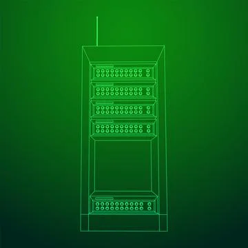 Data network server in cabinet. Diagnostic test in computer room technology Stock Illustration