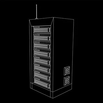 Data network server in cabinet. Diagnostic test in computer room technology Stock Illustration