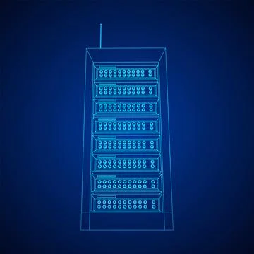 Data network server in cabinet. Diagnostic test in computer room technology Stock Illustration
