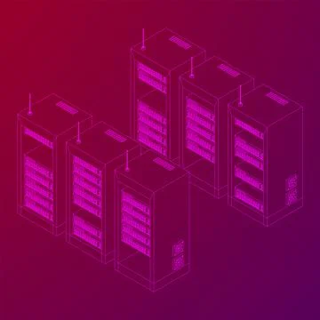 Data network server in cabinet. Diagnostic test in computer room technology Stock Illustration