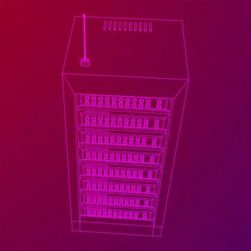 Data network server in cabinet. Diagnostic test in computer room technology Illustrazione stock