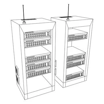 Data network server in cabinet. Diagnostic test in computer room technology Stock Illustration