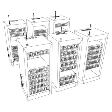Data network server in cabinet. Diagnostic test in computer room technology Stock Illustration