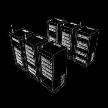Data network server in cabinet. Diagnostic test in computer room technology Stock Illustration