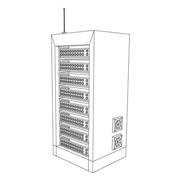 Data network server in cabinet. Diagnostic test in computer room technology Stock Illustration
