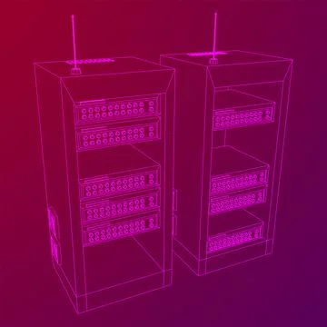 Data network server in cabinet. Diagnostic test in computer room technology Illustrazione stock