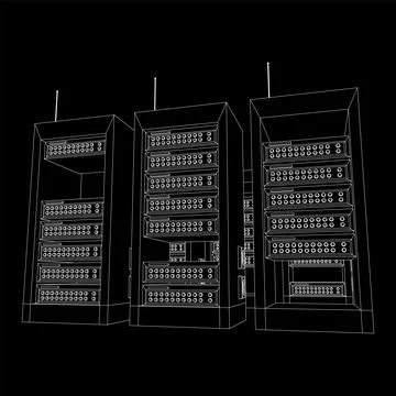 Data network server in cabinet. Diagnostic test in computer room technology Stock Illustration