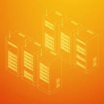 Data network server in cabinet. Diagnostic test in computer room technology Stock Illustration