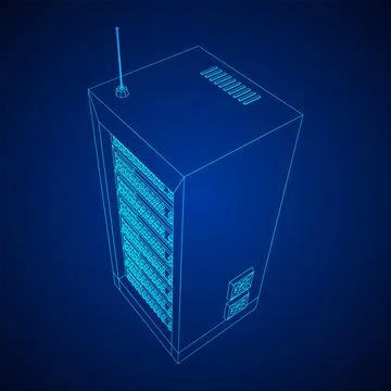 Data network server in cabinet. Diagnostic test in computer room technology Stock Illustration