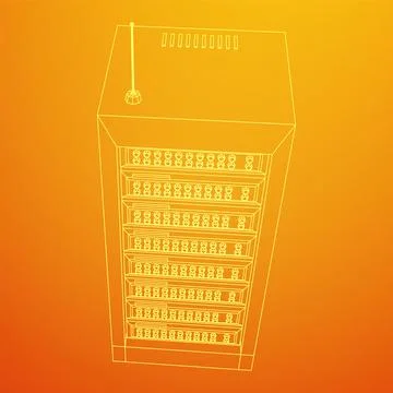 Data network server in cabinet. Diagnostic test in computer room technology Illustrazione stock