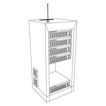 Data network server in cabinet. Diagnostic test in computer room technology Illustrazione stock