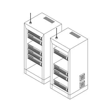 Data network server in cabinet. Diagnostic test in computer room technology Stock Illustration