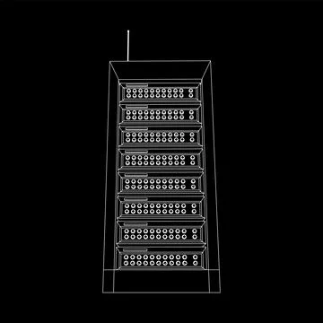 Data network server in cabinet. Diagnostic test in computer room technology Illustrazione stock