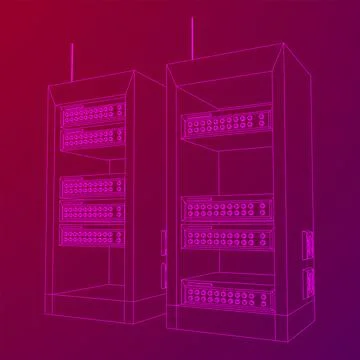 Data network server in cabinet. Diagnostic test in computer room technology Stock Illustration