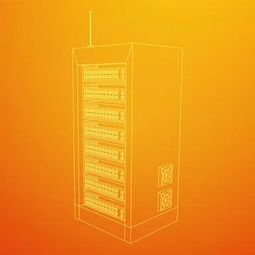Data network server in cabinet. Diagnostic test in computer room technology Stock Illustration