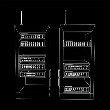 Data network server in cabinet. Diagnostic test in computer room technology Stock Illustration
