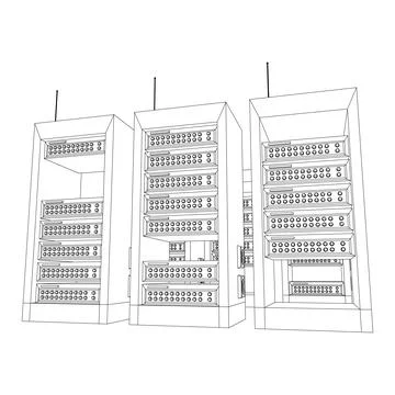 Data network server in cabinet. Diagnostic test in computer room technology Stock Illustration