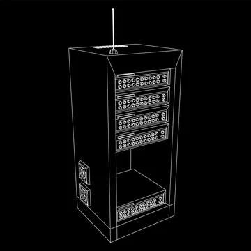 Data network server in cabinet. Diagnostic test in computer room technology Stock Illustration