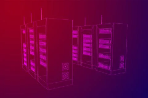 Data network server in cabinet. Diagnostic test in computer room technology Stock Illustration