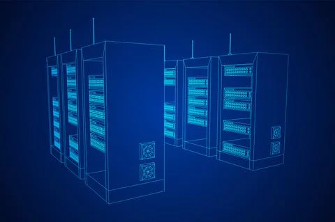 Data network server in cabinet. Diagnostic test in computer room technology Stock Illustration