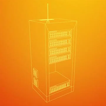 Data network server in cabinet. Diagnostic test in computer room technology Stock Illustration