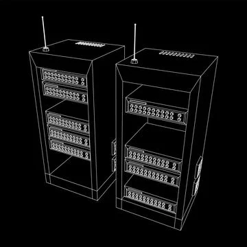 Data network server in cabinet. Diagnostic test in computer room technology Stock Illustration