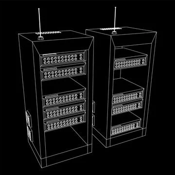 Data network server in cabinet. Diagnostic test in computer room technology Stock Illustration