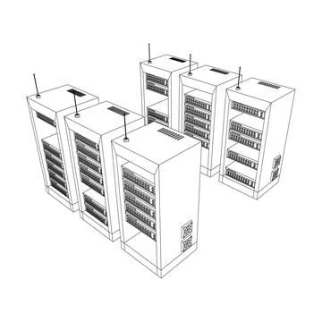 Data network server in cabinet. Diagnostic test in computer room technology Stock Illustration