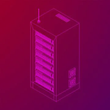Data network server in cabinet. Diagnostic test in computer room technology Illustrazione stock