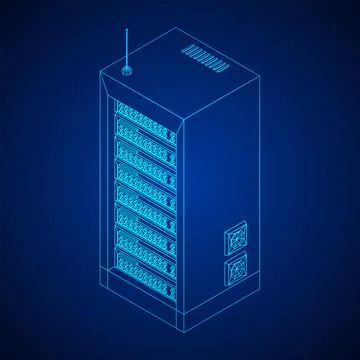 Data network server in cabinet. Diagnostic test in computer room technology Stock Illustration