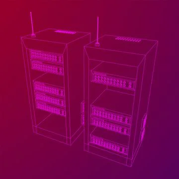 Data network server in cabinet. Diagnostic test in computer room technology Stock Illustration