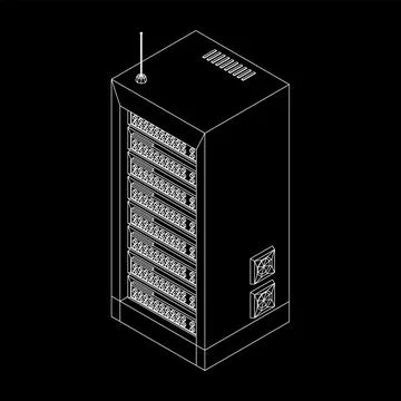 Data network server in cabinet. Diagnostic test in computer room technology Illustrazione stock