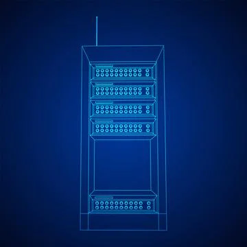 Data network server in cabinet. Diagnostic test in computer room technology Stock Illustration