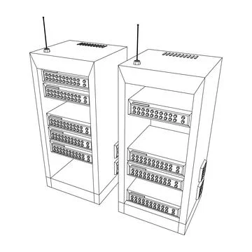 Data network server in cabinet. Diagnostic test in computer room technology 스톡 일러스트