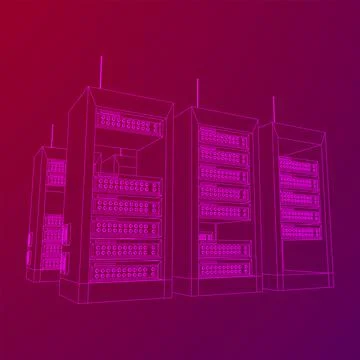 Data network server in cabinet. Diagnostic test in computer room technology Stock Illustration