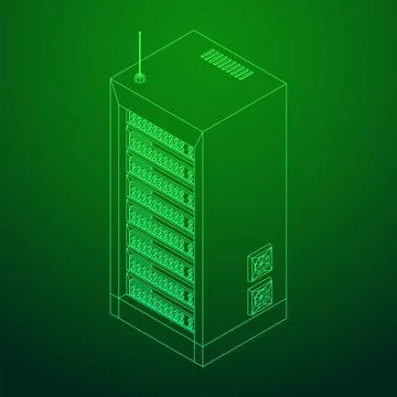 Data network server in cabinet. Diagnostic test in computer room technology 스톡 일러스트
