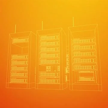 Data network server in cabinet. Diagnostic test in computer room technology Illustrazione stock