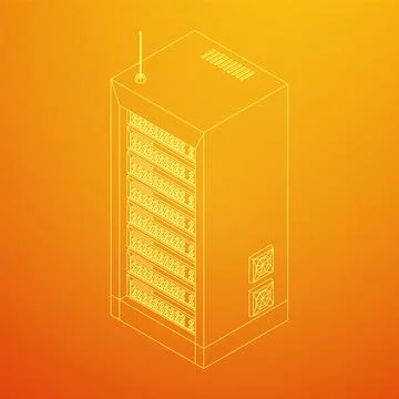 Data network server in cabinet. Diagnostic test in computer room technology Illustrazione stock