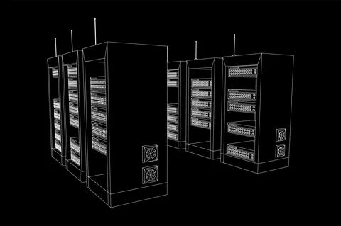 Data network server in cabinet. Diagnostic test in computer room technology Stock Illustration
