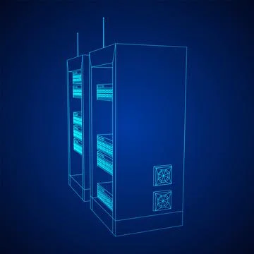 Data network server in cabinet. Diagnostic test in computer room technology Stock Illustration