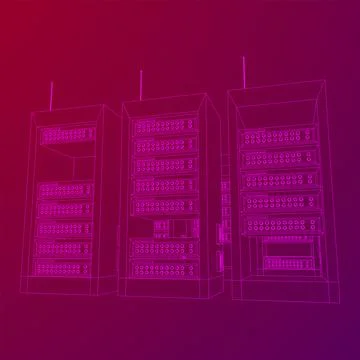 Data network server in cabinet. Diagnostic test in computer room technology Stock Illustration